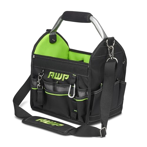 AWP 12 Inch Pro Tool Tote with Rotating Handle for Easy Tool Access, Water-Resistant Construction