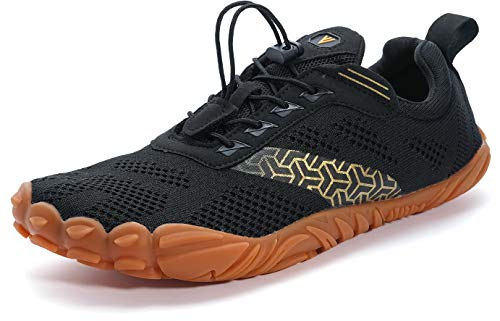 WHITIN Men's Trail Running Shoes Minimalist Barefoot Five Fingers Wide Toe Box Size 10 Gym Workout Fitness Zero Drop Minimus FiveFingers Black Gum 43
