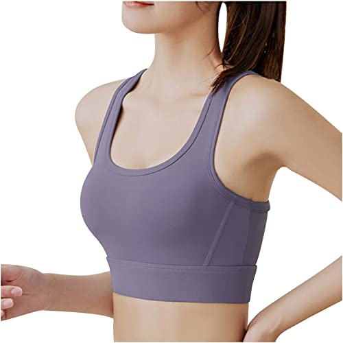 Gifts Sports Bra for Women High Support Camisoles Comfort Wireless Bra Racerback Push Up Bra Padded Yoga Tank Tops Wrinkle Free Travel Clothes Purple M