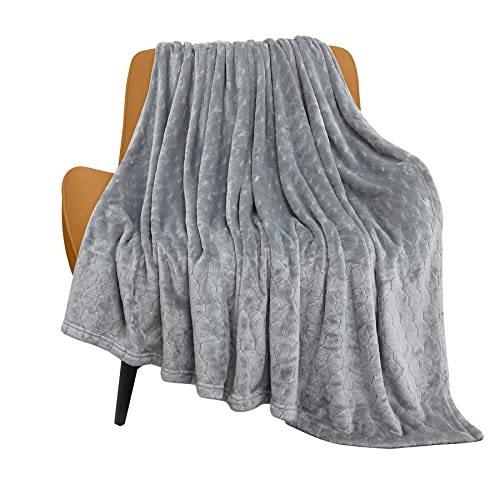 TOONOW Fleece Blanket Super Soft Cozy Throw Blanket 50' x 60', Lightweight Fuzzy Comfy Textured Flannel Blanket Warm Plush Throw Blankets for Couch, Sofa, Bed, Light Grey