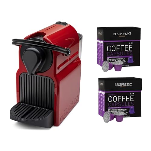 Nestle Nespresso Inissia Espresso Maker (Red) with Intenso Dark Roast Coffee Capsules Bundle (40 Capsules) (3 Items)