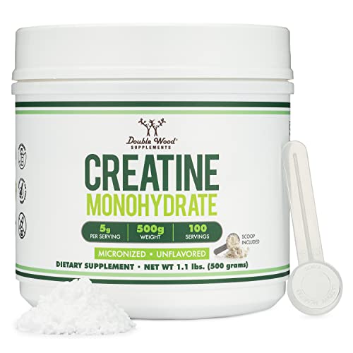Creatine Monohydrate Powder 1.1lbs (100 Servings of 5 Grams Each - Third Party Tested Micronized Creatine Powder) (with Scoop)(Creatina Monohidratada) by Double Wood