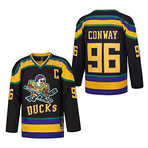 D-5 Men Mighty Ducks Jersey #33 Goldberg #66 Bombay #96 Conway #99 Banks Jersey,Movie Ice Hockey Jersey for Men S-XXXL (#96-Black, Large)