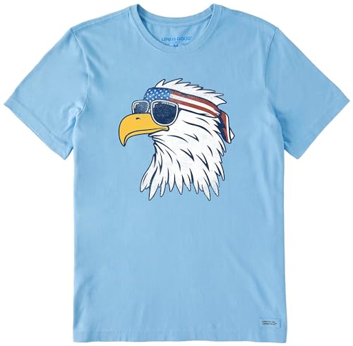 Life is Good. Men's Patriotic Eagle Short Sleeve Crusher Lite Tee, Cool Blue, X-Large