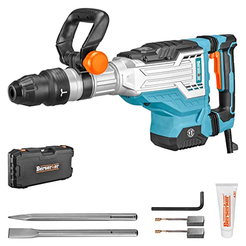 Berserker 1700W 25-Pound SDS-Max Demolition Jack Hammer, 1-9/16' 14-Amp Corded Electric Heavy Duty Demo Chipping Hammer Concrete/Pavement Breaker with Carrying Case Flat Chisel Bull Point Chisel