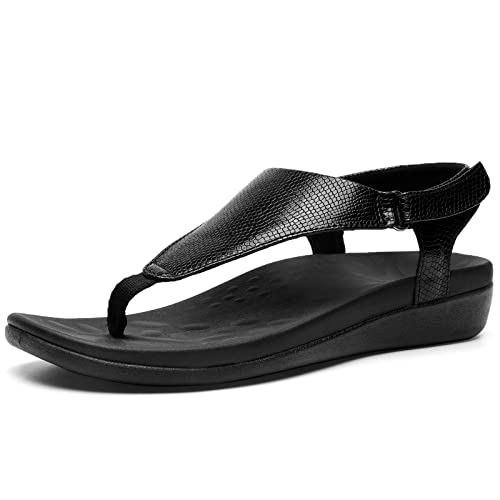 UTENAG Womens Arch Support Sandals Orthotic Adjustable Thong Flip Flops Black 8
