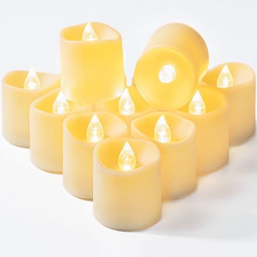 Homemory 12Pack Timer Flameless LED Votive Candles, Long Lasting Battery Operated Tea Light with Timers, 6 Hours On and 18 Hours Off Cycle Automatically for Wedding,Table Decorations (Ivory Base)