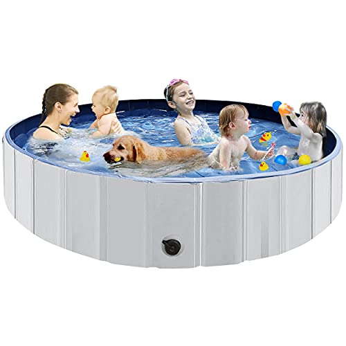 Juegoal 63'x 12' Foldable Dog Pools for Large Dogs, Kids Swimming Pool with Hard Plastic, Wading Pools Bathing Tube for Backyard