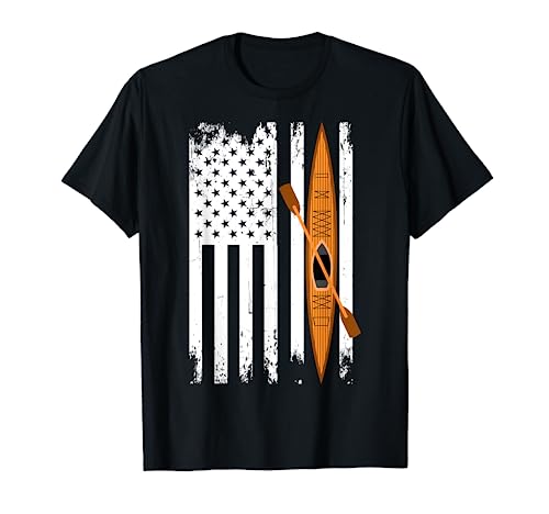 Kayak US Flag Kayaking Outdoor Adventurer Athletic Kayaker T-Shirt