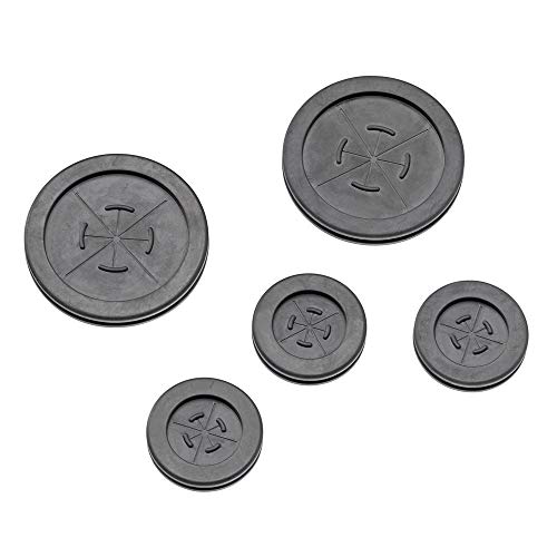 Leviton 49605-GRM (2) 2' & (3) 1' 5-Pack of Grommets for Structured Media Center Knockouts, Black