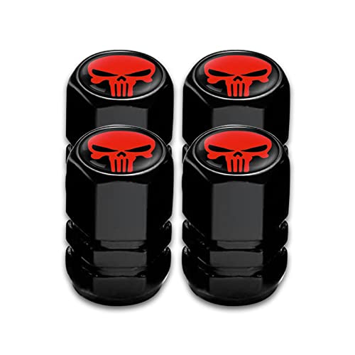 Ajxn Pack-4 Skull Tire Valve Stem Caps, Airtight Dust Proof Covers for Car Wheel, Universal Tire Air Valve Caps Fits Cars Trucks Motorcycles SUVs and Bikes, Car Wheels Protection Accessories (Red)