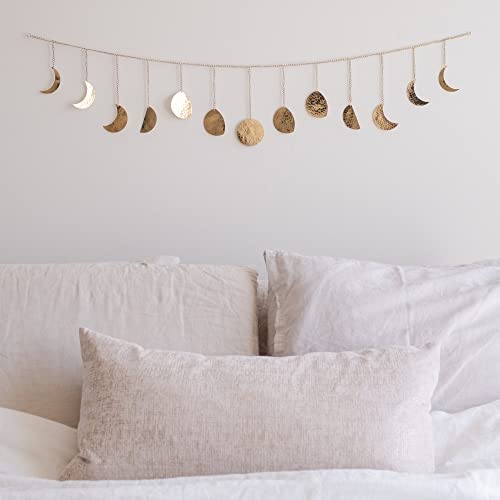 Moon Phase Wall Decor, Handmade Hammered Gold Metal 13 Moons 36' Garland, Phases of the Moon, Celestial Lunar Art, Bohemian Aesthetic Gold Room Boho Christmas Decor for Bedroom Home Dorm Living Room