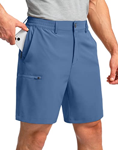 Pinkbomb Men's Golf Shorts with 6 Pockets Stretch Quick Dry Hiking Work Dress Shorts for Men (Dusty Blue, Medium)