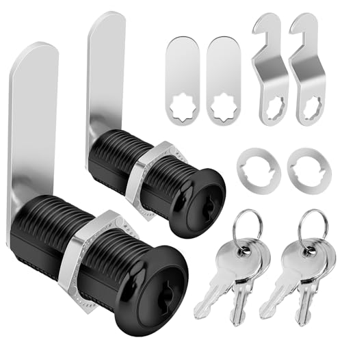 Pertinel Cabinet Cam Lock Keyed Alike Black 1-1/2 Inch Cam Locks with Keys Secure Files Drawers RV Storage Locks Replacement Set, Black Finish (Black 1-1/2 Inch 2Pcs)