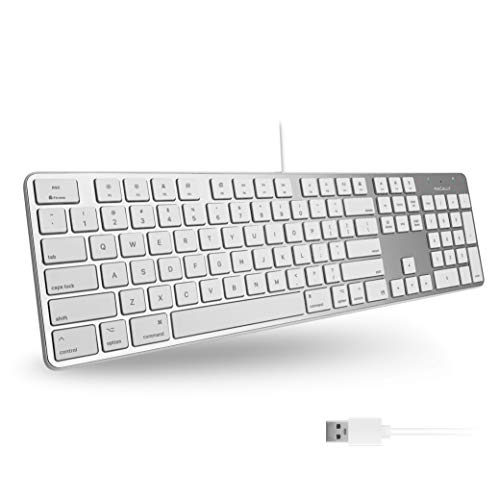 Macally Ultra-Slim USB Wired Keyboard with Number Keypad for Apple Mac Pro, MacBook Pro/Air, iMac, Mac Mini, Laptop Computers, Windows Desktop PC Laptops, Silver (SLIMKEYPROA)