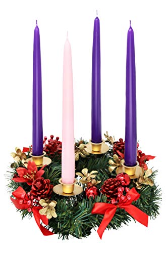 Christmas Advent Wreath -Red Berry Advent Season Centerpiece Décor - Advent Candle and X-mas Candles Decorations - Advent Calendar Season Decoration