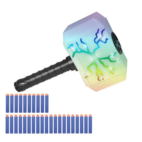Coophit Dart-Blasting Hammer Toys Gun -Toys for 4 5 6 7 8 9+ Year Old Boys,Kids Roleplay Toy Thunder Mjolnir for with Lights, with 30 Darts