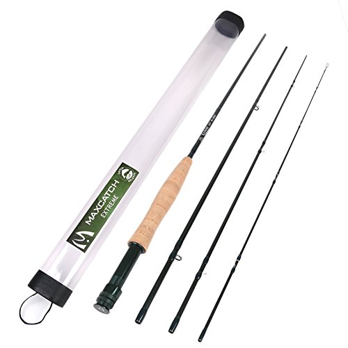 M MAXIMUMCATCH Maxcatch Extreme Graphite Fly Fishing Rod 4-Piece 9 Feet with IM7 Carbon Blank, Hard Chromed Guides, A Cork Grip（Size:3/4/5/6/8wt） (Extreme Rod, 8ft4 3weight)