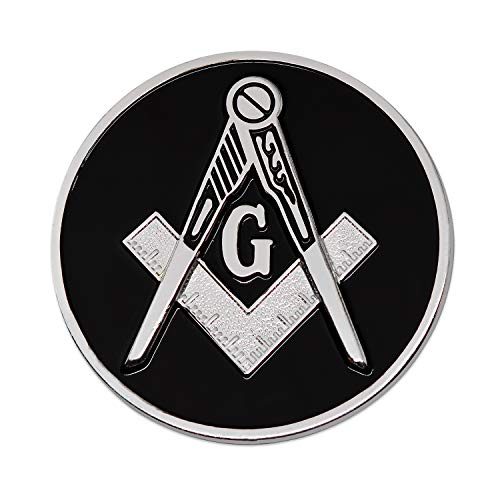 Square & Compass Round Masonic Auto Emblem - [Black & Silver][3'' Diameter]