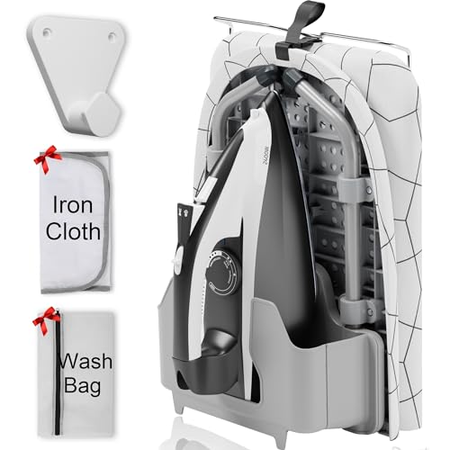 KLIFI Small Ironing Board Iron Board Hanger Wall Mount – Table Top Ironing Board with Adjustable Legs – Foldable Ironing Board with Built-in Iron Rest, Ironing Cloth – Compact and Lightweight -Grey