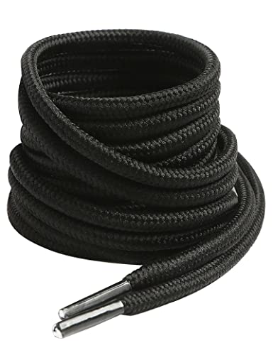 VSUDO 55 Inches Round Black Boot Laces, 5/32' Diameter Black Shoe Laces for Boots, Work Boot Laces Heavy Duty, Hiking Boot Shoelaces for Men or Women (2Pairs-Black-140CM)