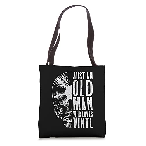 Just An Old Man Who Loves Vinyl Records Gothic Skull LP Tote Bag