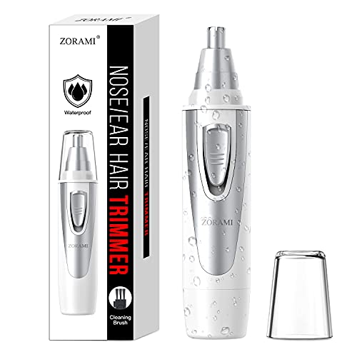 Ear and Nose Hair Trimmer Clipper - 2022 Professional Painless Eyebrow & Facial Hair Trimmer for Men Women, Battery-Operated Trimmer with IPX7 Waterproof, Dual Edge Blades for Easy Cleansing White