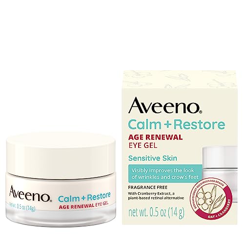 Aveeno Calm + Restore Age Renewal Anti-Aging Eye Gel, Under Eye Cream with Nourishing Oat & Cranberry Extract Visibly Improves the Look of Wrinkles & Crow's Feet, Fragrance Free, 0.5 oz