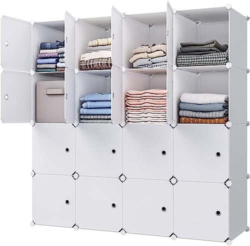 KOUSI Large Cube Storage -14'x18' Depth Cube (16 Cubes) Organizer Shelves Clothes Dresser Closet Storage Organizer Cabinet Shelving Bookshelf Toy Organizer, White, 56'x18'x56'