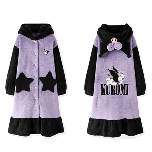 wsvyhoe Cartoon Onesies Pajamas Girl Warm Plush Sleepwear Robe Button Bathrobe Halloween Christmas Cosplay Clothes-M