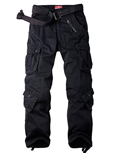 Men's BDU Casual Military Pants, Tactical Wild Army Combat ACU Rip Stop Camo Cargo Work Pants Trousers with 8 Pockets #7533 Black 36