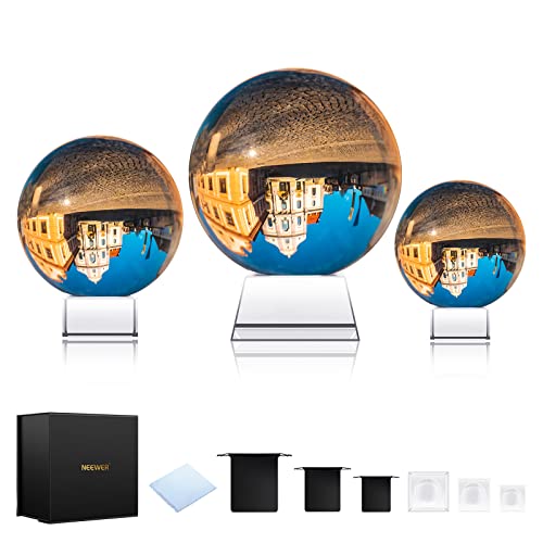NEEWER K9 Crystal Ball for Lens, 3 Packs Glass Balls for Photo Effects with Stand, Pouch & Box, Photography Accessories Prop and Decoration (60mm/2.36', 80mm/3.15', 100mm/3.94')