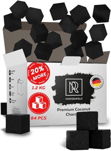 M. ROSENFELD 84 pcs Premium Hookah Charcoal Hookah Coals for Hookah Coconut 25mm Cubes – 84 pcs - 1.2 KG (2.6 lbs) – Premium Quality – 100% Natural Coconut Charcoal Hookah Cubes – NOT Quick Light