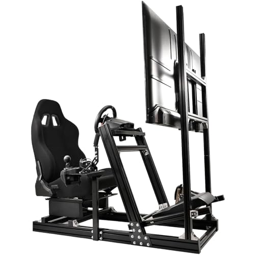 Marada Racing Simulator Cockpit Adjustable Aluminum Fit for Logitech/Thrustmaster/Fanatec/Moza/PXN G29 G920 G923 T80 T150 TX T300RS,Steering Wheel Stand Frame with Seat,Electronic Device Not Included