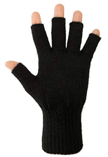 AndeanSun Darn Warm Alpaca Fingerless Gloves 2023 Updated US Sizing-Perfect Fit (Black - 90% Alpaca, Large)