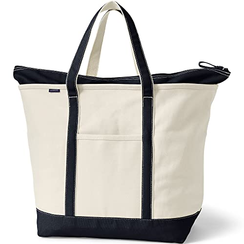 Lands' End Natural Zip Top Canvas Tote Bag Natural/black No SzMedium