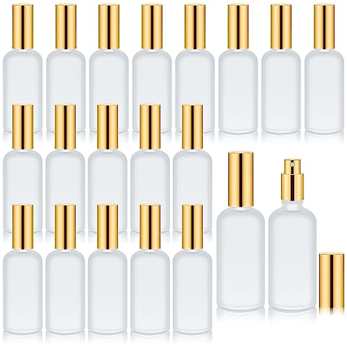 20 Pieces Frosted Glass Spray Bottles 3.4 oz Empty Perfume Atomizer Refillable Spray Mister Reusable Small Clear Fine Mist Sprayer Pump for Travel Body (Gold)