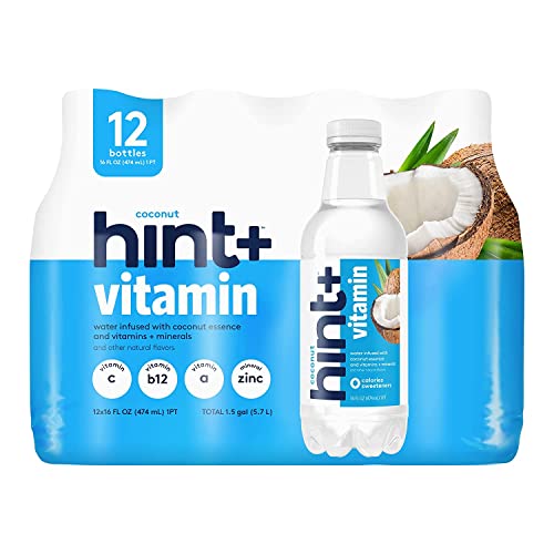Hint+ Vitamin Coconut, 16 Fl Oz (Pack of 12), Pure Water Infused with Coconut Plus a Vitamin Boost, 50% Daily Value Vitamin C, Vitamin A, B12, Zinc, Zero Sugar, Zero Calories, Zero Diet Sweeteners