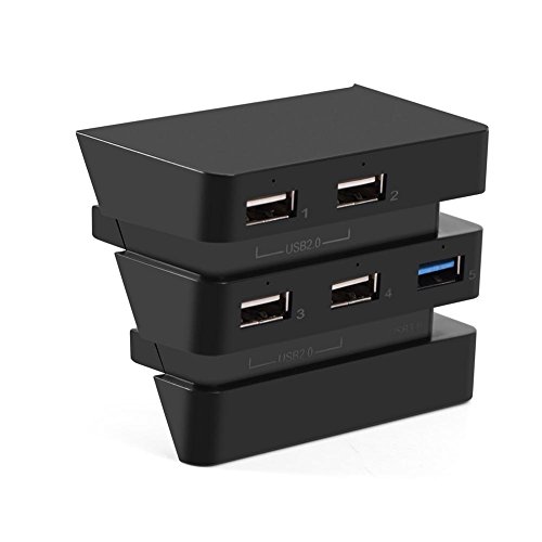 Bewinner 5-Port USB Hub, 5 Port USB Hub for Playstation 4 Pro Console, 1 USB 3.0 and 4 USB 2.0 Port,Unique LED Indicators - Black