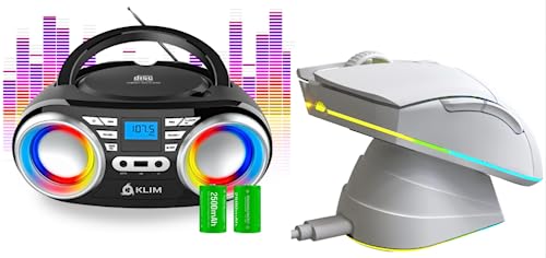 KLIM Blaze Pro Rechargeable Wireless Gaming Mouse with Charging Dock RGB and B3 Portable CD Player FM Radio CD MP3 Bluetooth Bundle