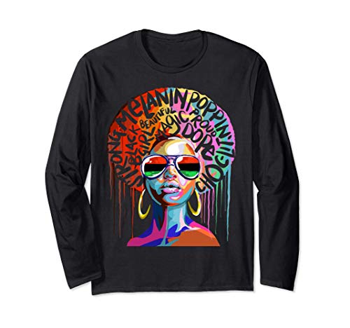 Black Queen Strong Words Afro Art Long Sleeve T-Shirt