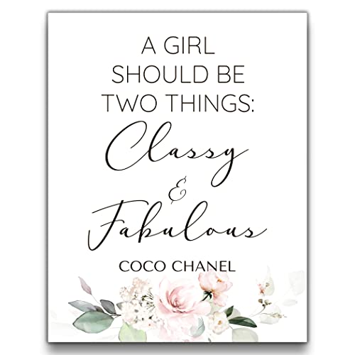 Classy & Fabulous | Coco Chanel Quote Wall Art | 11x14 UNFRAMED Black, White, Pink Art Print | Contemporary, Positive, Inspirational, Famous Quotes, Floral Home Decor