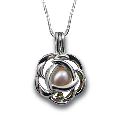 Pearlina Rose Sterling Silver Necklace Freshwater Cultured Pearl in Oyster Cage Wish Pearl Set,18'