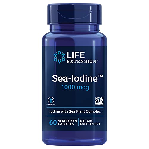 Life Extension Sea-Iodine, kelp and bladderwrack-derived iodine, supports healthy levels of this essential nutrient for thyroid health and beyond, non-GMO, gluten-free, vegetarian, 60 capsules