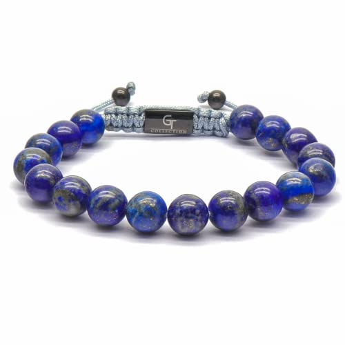 GT collection Men's Beaded Bracelet - Adjustable Natural Stone Bead Bracelet to Boost Strength and Protection (Blue Lapis Lazuli Stone)