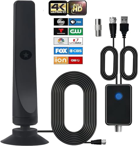 Digital Antenna for Smart TV, 2024 Upgraded Outdoor/Indoor HD Digital Portable TV Antenna with Signal Booster Long 450+ Miles Range Support All TV with 4K 1080p Antenna para TV-16.4ft Coaxial