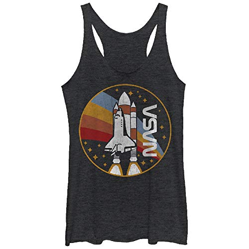 Fifth Sun NASA Retro Rocket Women's Racerback Tank Top, Black Heather, Small