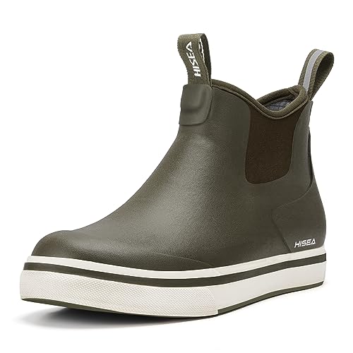 HISEA Men's Deck Rain Boots Saltwater Fishing Booties Waterproof Ankle Rain Boots with High Traction, Olive Green Size 11