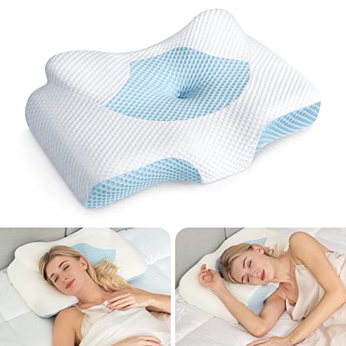 Osteo Cervical Pillow for Neck Pain Relief, Hollow Design Odorless Memory Foam Pillows with Cooling Case, Adjustable Orthopedic Bed Pillow for Sleeping, Contour Support for