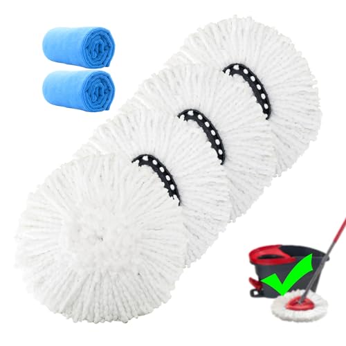 4 Pack Mop Replacement Heads Microfiber Spin Mop Refills Replace Head Safe for All Hard-surfaced Floors Includes 2 Extra Cleaning Cloths
